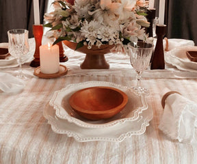 round linen tablecloth with a stylish and contemporary look