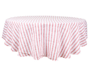 Red round tablecloth in a faux linen finish for a modern twist