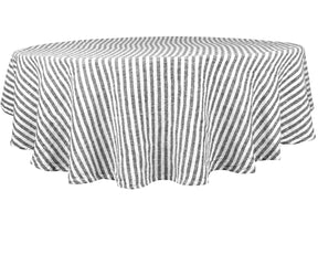 A stylish black striped tablecloth for a touch of pattern.