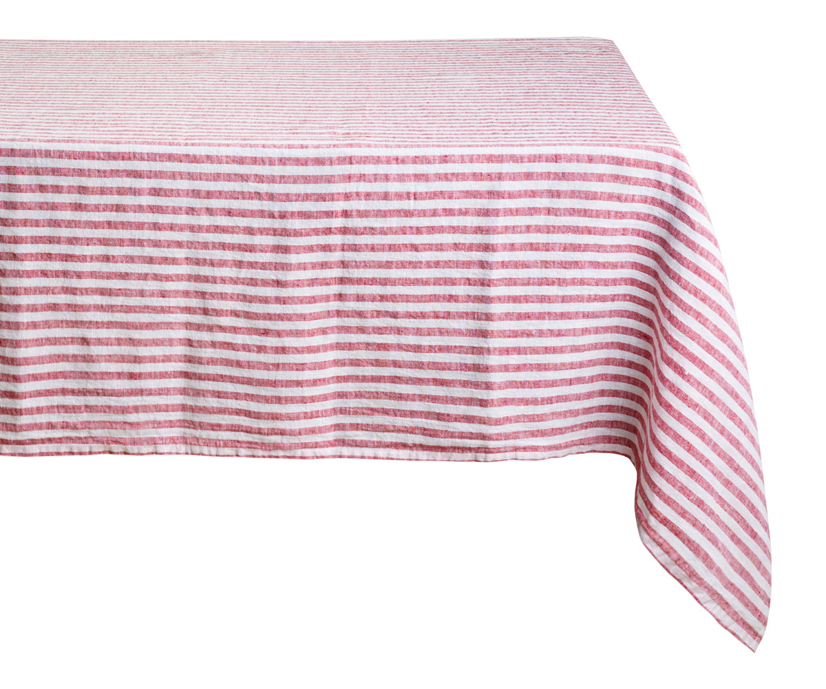 A bulk quantity of quality pure linen tablecloths.