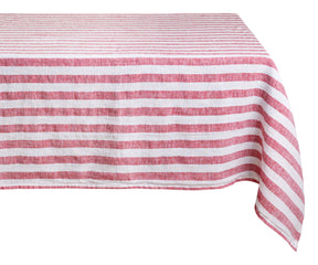 Linen outdoor holiday tablecloth for festive al fresco dining.