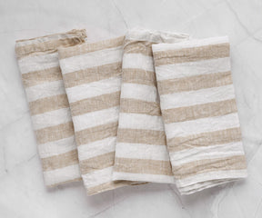 Striped beige cotton napkins with rustic farmhouse design
