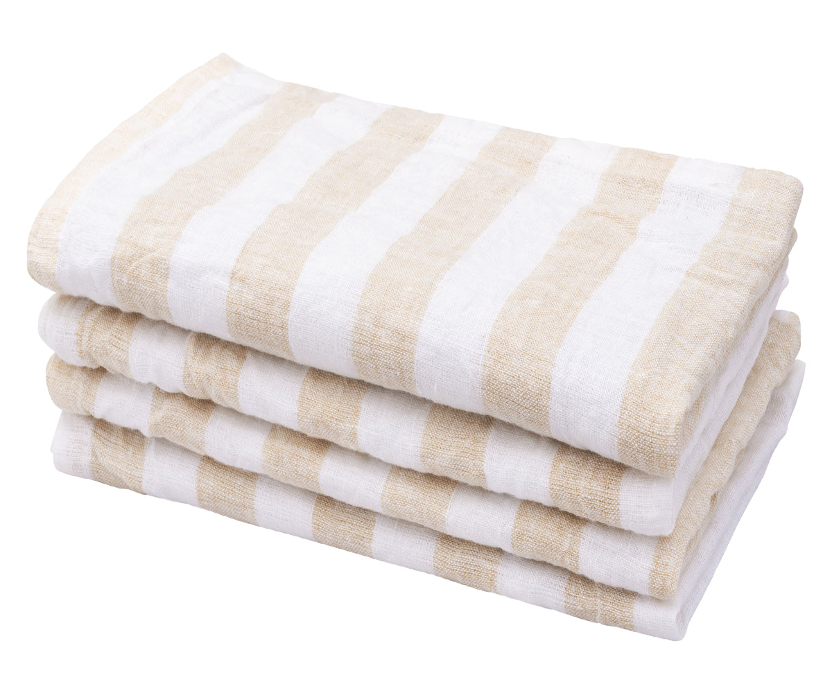 Collection of four Italian Stripe Napkins featuring white and beige stripes