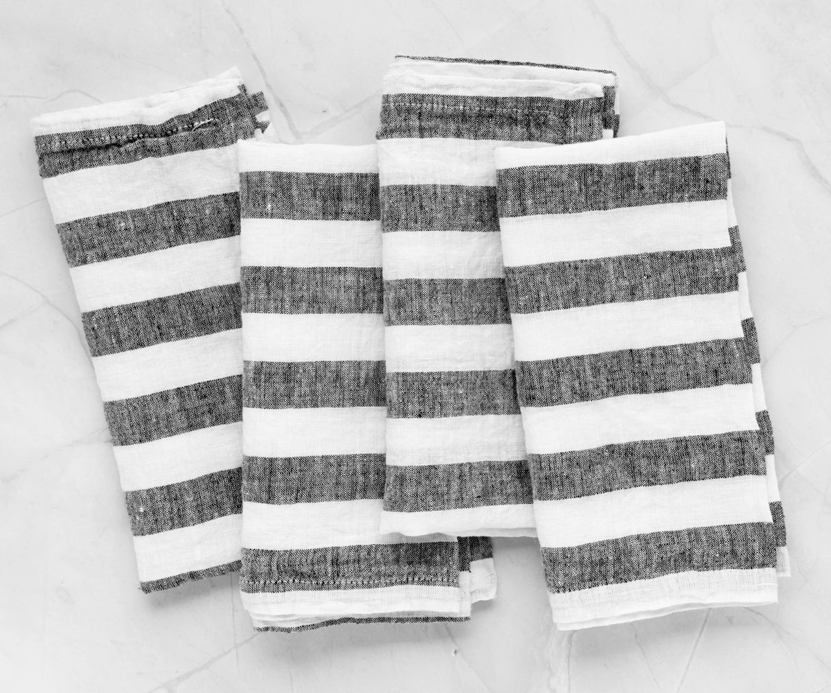 Assortment of four Italian Stripe Napkins with a black and white stripe motif