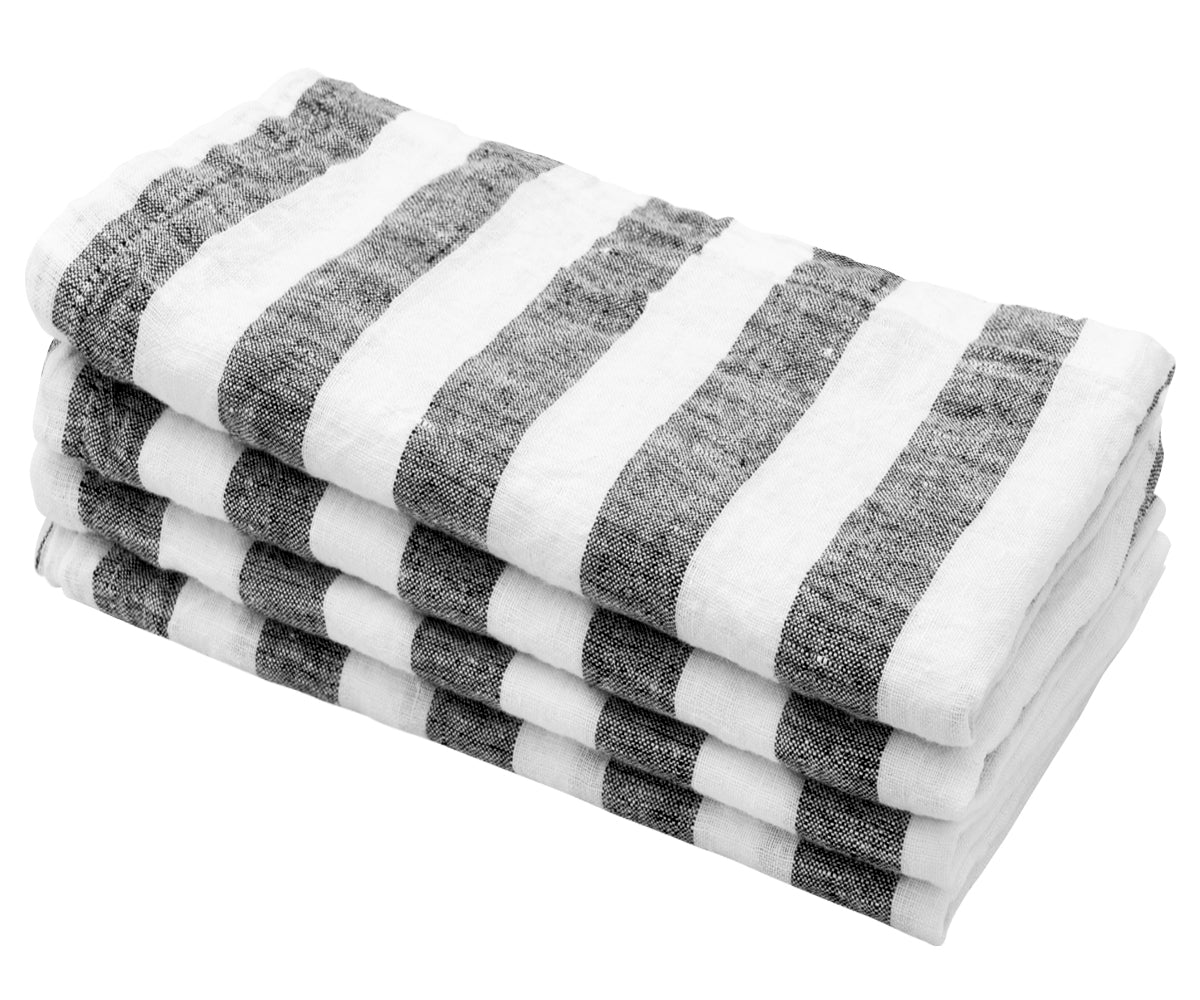 Stack of Italian Stripe Napkins in a classic black and white design