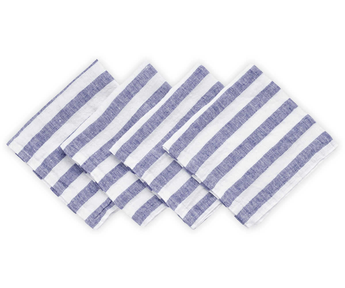 Four Italian Stripe Napkins adorned with blue and white stripes