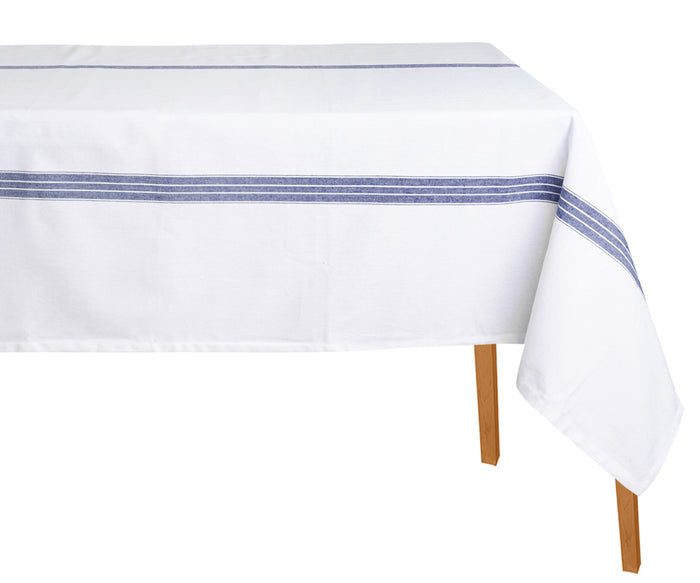 White tablecloth with blue stripes on a white background