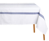 White tablecloth with blue stripes on a white background