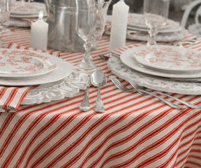 Elegant red and white stripe tablecloth for everyday dining and special occasions