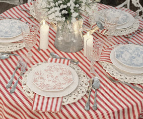 Practical and elegant red and white stripe tablecloth for entertaining guests