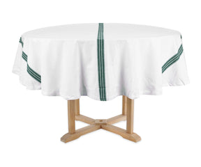 Striped white and green cotton tablecloth for round table