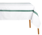 White tablecloth with green stripes on a white background