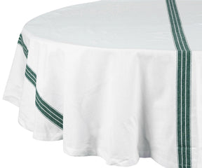 White and green farmhouse-style tablecloth decor