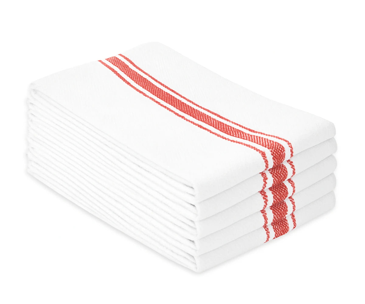 Cotton herringbone hand towels for kitchen use, red design