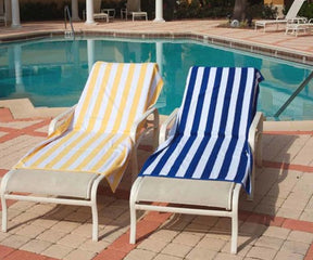 Set of 2 Oversized Yellow Beach Towels with Classic Cabana Stripe Pattern
