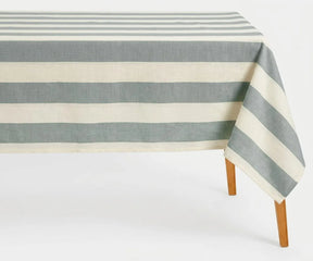 Light blue striped rectangle cotton tablecloth for dining table, elegant cotton table linen with coastal farmhouse style for kitchen dining, everyday use, parties, weddings, and modern home decor.