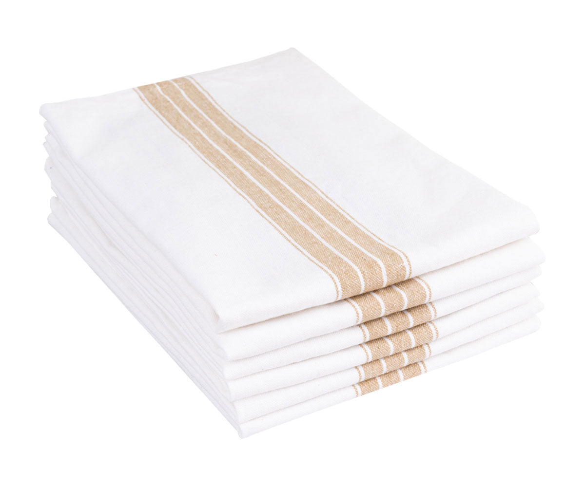 Striped cotton napkins, soft and timeless, provide an elegant foundation for any dining occasion.