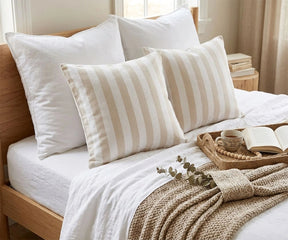 Minimalist beige and white striped throw pillow cover decorative cushion cover for sofa, cotton linen beige striped cushion cover decorative throw pillow cover