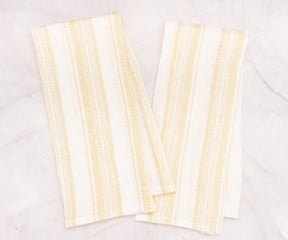 Bright yellow stripe linen kitchen towels, 18x28 inch absorbent dish cloths, set of 2 – eco-friendly and stylish kitchen essentials.