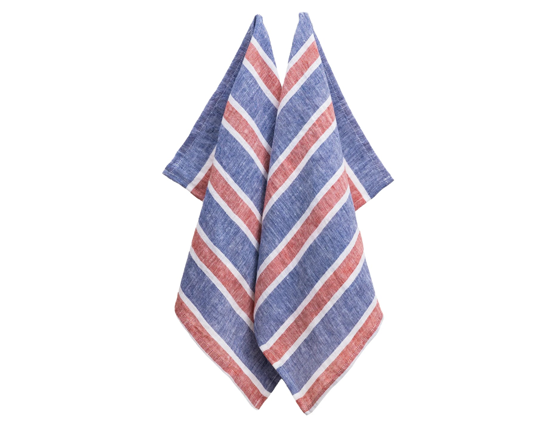 Patriotic red white blue linen kitchen towels, striped 18x28 dish cloth set – soft and durable for everyday use.