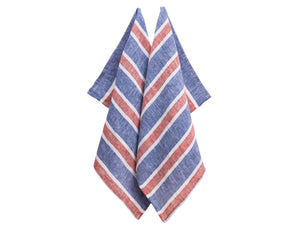 Patriotic red white blue linen kitchen towels, striped 18x28 dish cloth set – soft and durable for everyday use.