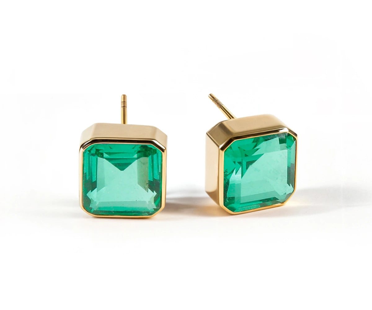 Emerald Green Quartz Earrings with Secure Push-Back Closure