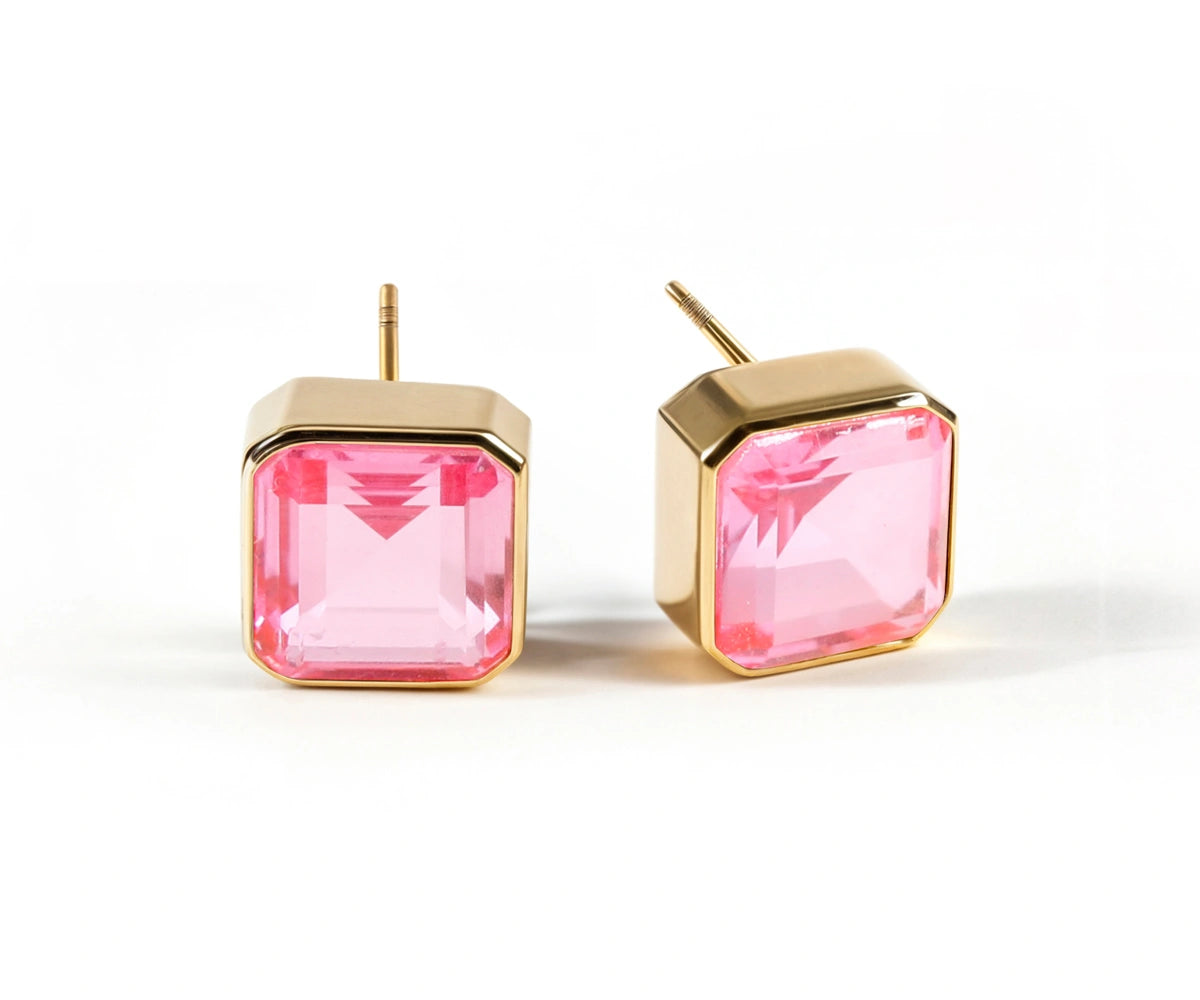 Elegant Pink Tourmaline Earrings for Women with Classic Gold Plating