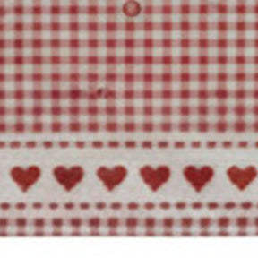 Red cotton table runner with heart border detail