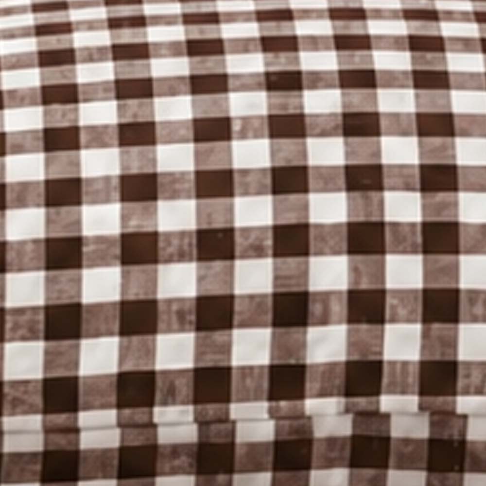 Brown and white gingham linen bedding set, soft European flax duvet cover for cozy rustic bedroom décor