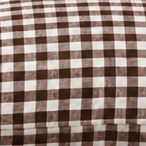 Brown and white gingham linen bedding set, soft European flax duvet cover for cozy rustic bedroom décor