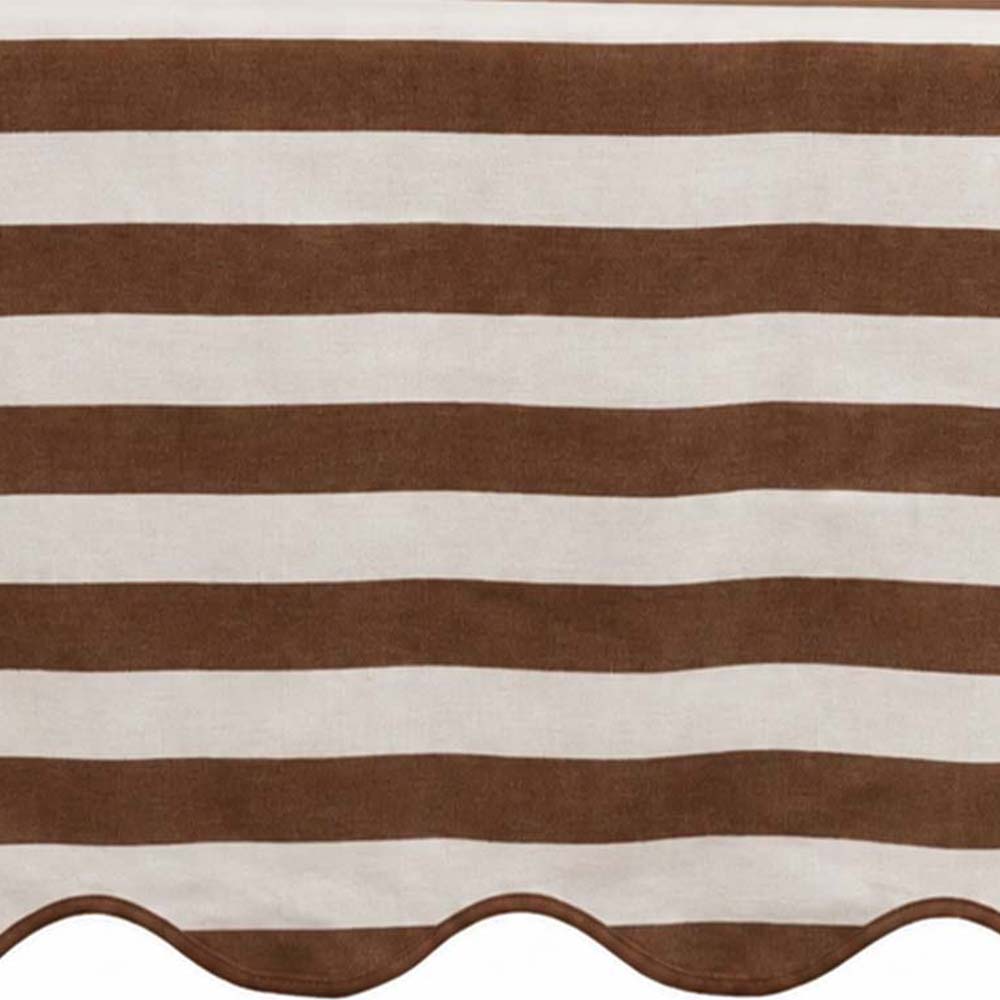 Coffee brown cotton striped tablecloth for dining table decor
Scalloped edge tablecloth with a refined decorative finish
