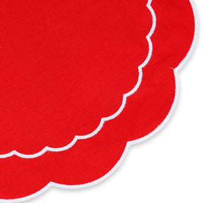 Vibrant red, round placemats to add a pop of color and protect your round dining table.