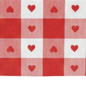 Red heart checkered cotton table runner fabric close-up