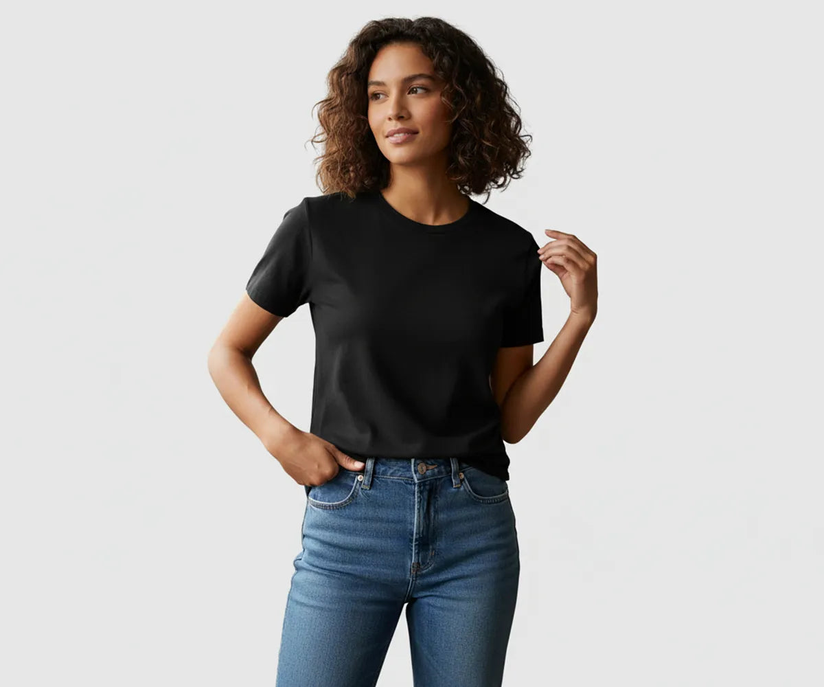 Durable black short sleeve women’s t-shirt, casual or workout wear