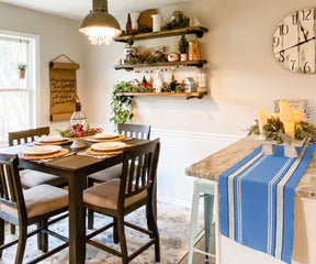 Simple elegance with a white farmhouse table runner.