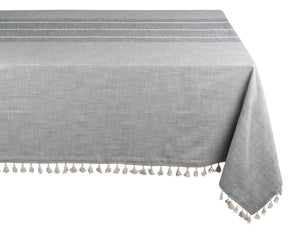 Gray Striped Tablecloth with Tassel
