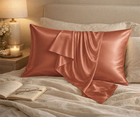 Terracotta Mulberry silk pillowcase set, soft silk pillow cover for smoother skin and healthy hair, luxury bedroom décor