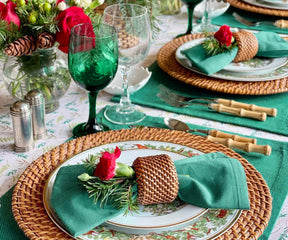 Dress up your table elegantly with black, red, and table placemats, and add a festive touch for Thanksgiving with themed options.