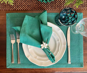 Add a touch of charm and protection to your table with green fabric placemats, elevating your dining experience effortlessly.