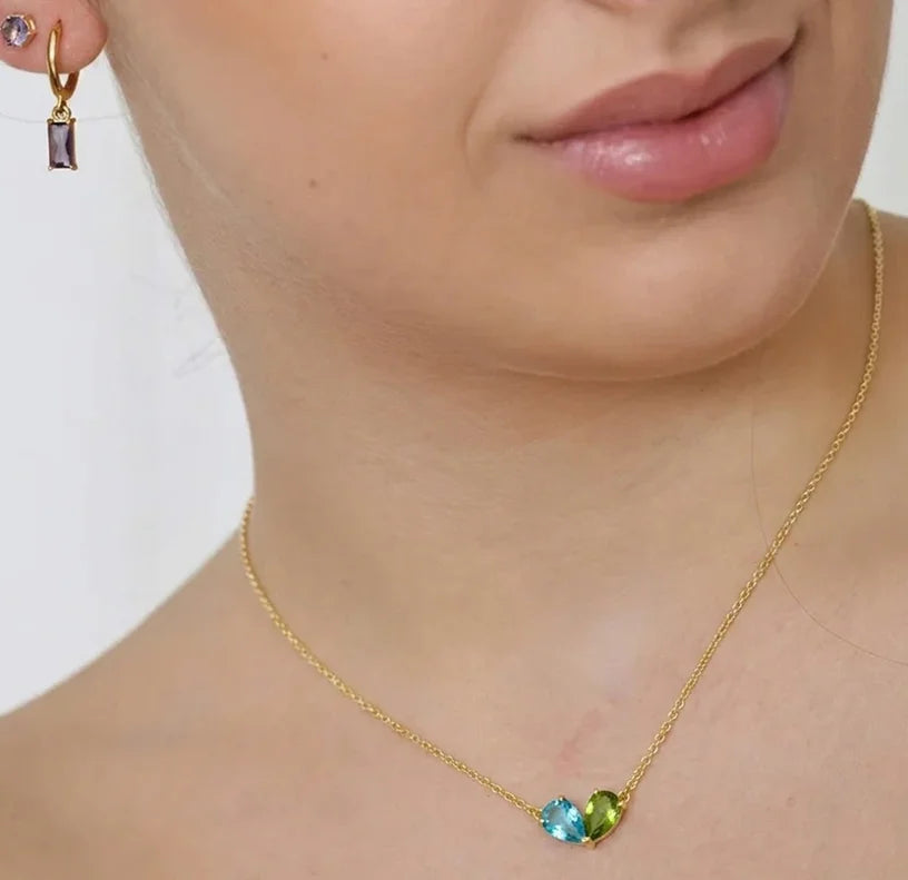 Elegant blue topaz and peridot necklace with ocean inspired colors, delicate chain design, ideal for daily wear and gifting