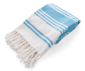 Luxurious Turkish cotton beach towels in aqua and white stripes – set of 2