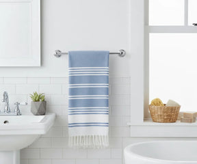 Premium blue cotton Turkish towels, set of 2, lightweight, durable, and perfect for poolside, spa, or seaside relaxation.