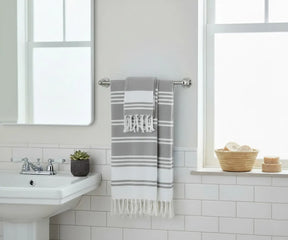 Premium grey cotton Turkish towels, set of 2, quick-drying, durable, and perfect for spa, home, or seaside relaxation.