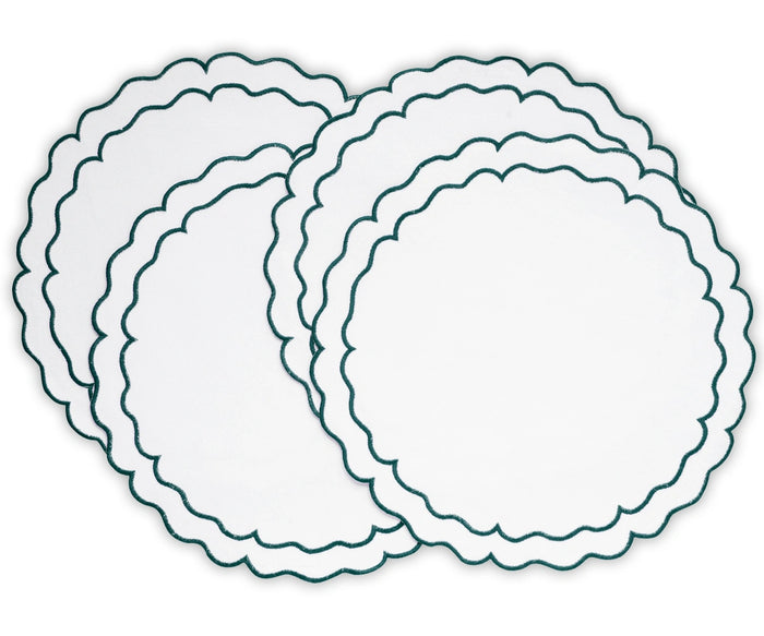 Minimalist green and white cloth placemats made from woven cotton