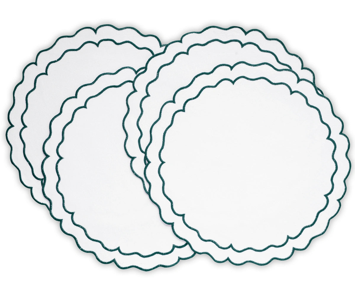 Minimalist green and white cloth placemats made from woven cotton