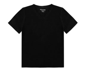 Stylish black V-neck tee with short sleeves for versatile outfits