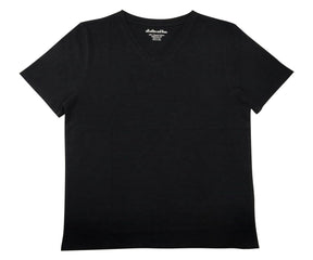 Black V neck t-shirt on a white background