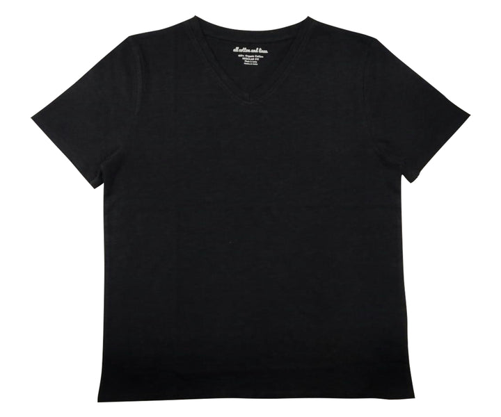 Black V neck t-shirt on a white background