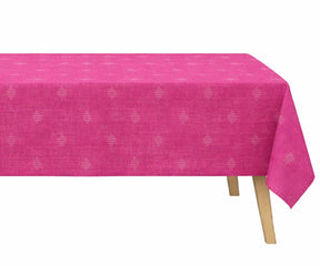 Pink and white print 100% linen rectangle tablecloth for modern farmhouse dining table décor and everyday elegant table setting