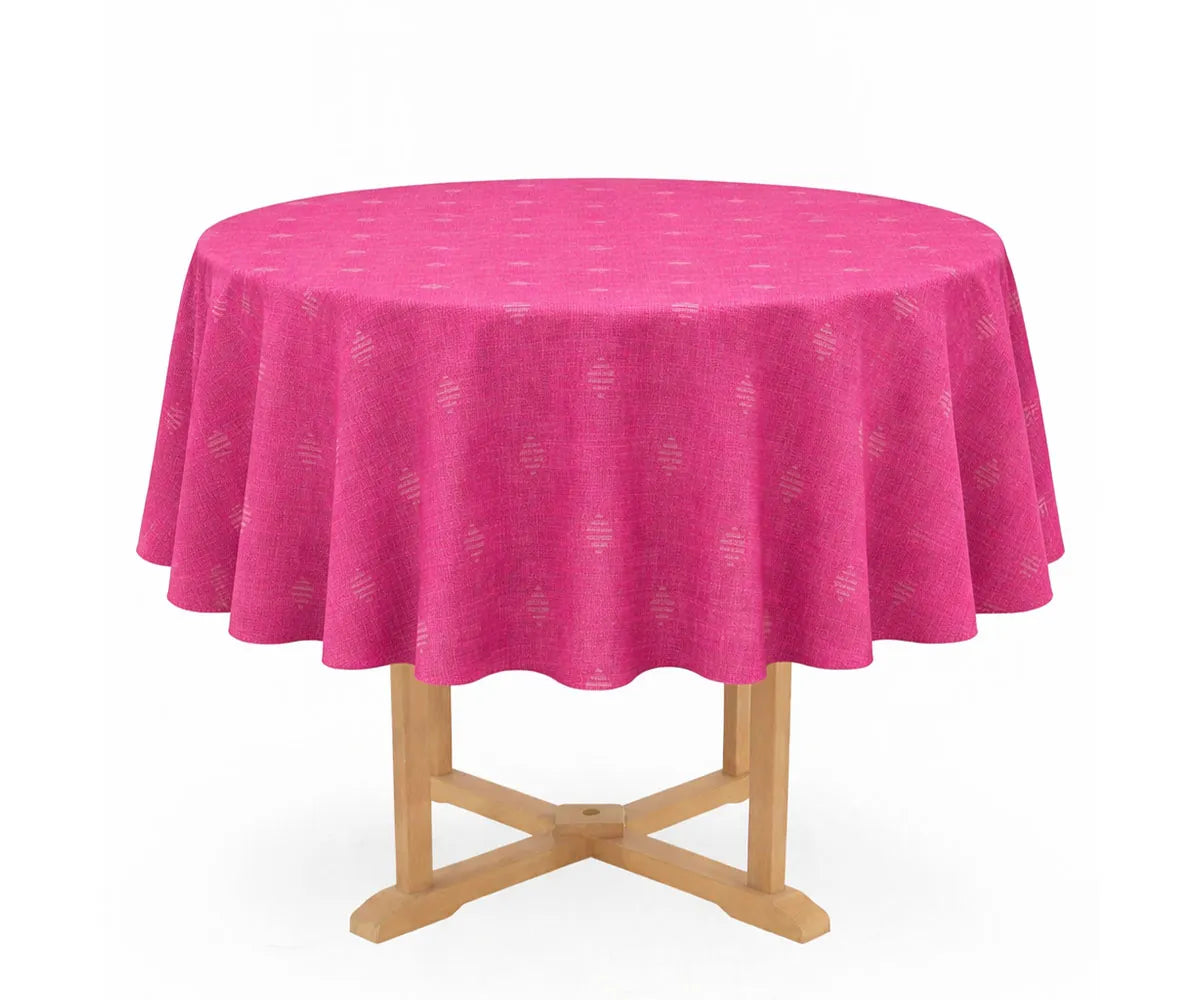 Round floral block print linen tablecloth for farmhouse dining room